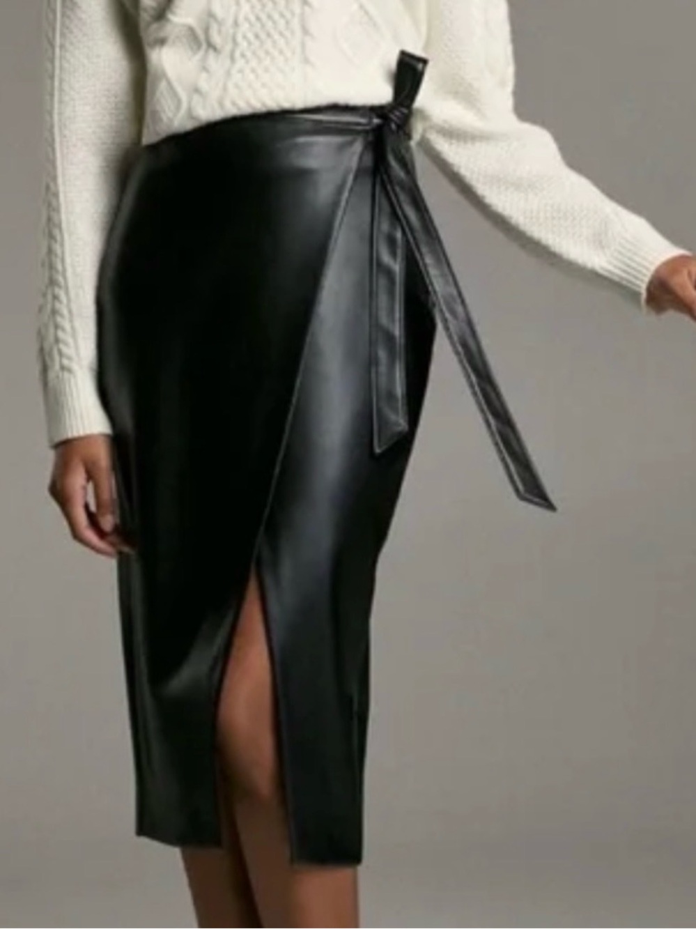 Aritzia Babaton Pelli Vegan Leather Wrap Midi Pencil Skirt Black Size 8
